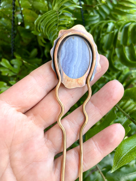 Bronze Hair Fork with Blue Lace Agate
