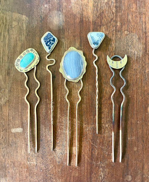 Bronze Hair Fork with Blue Lace Agate