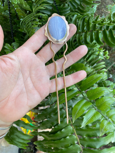 Bronze Hair Fork with Blue Lace Agate