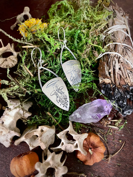 Toadstools and Crystals Sterling Earrings