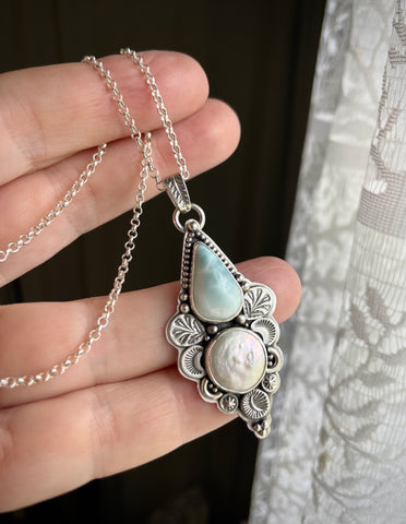Larimar and Freshwater Pearl Pendant