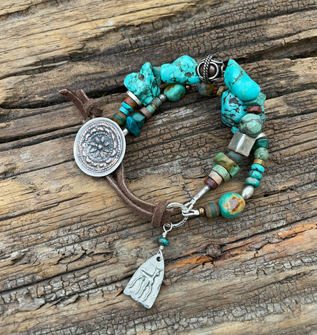 Chunky Boho Bracelet with Deer Charm