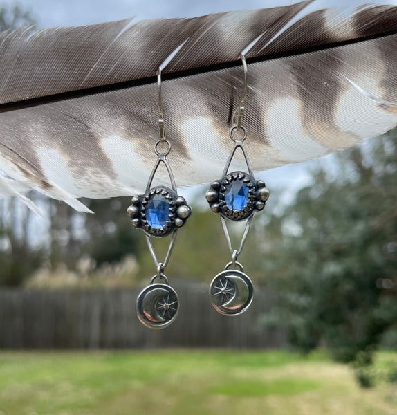 Blue Kyanite with Moons Earrings