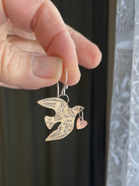 Made to Order- Peace Dove with Heart Earrings