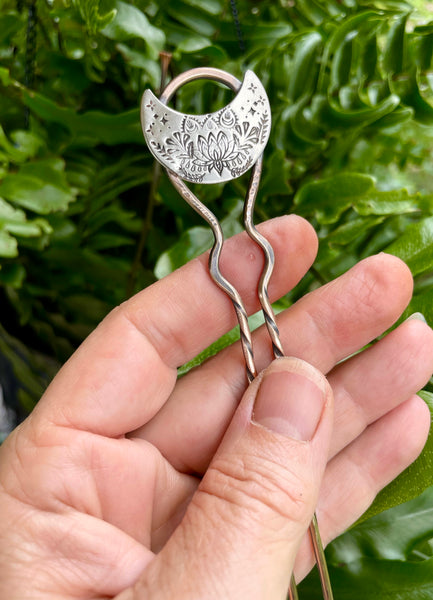 Bronze Hair Fork with Moon