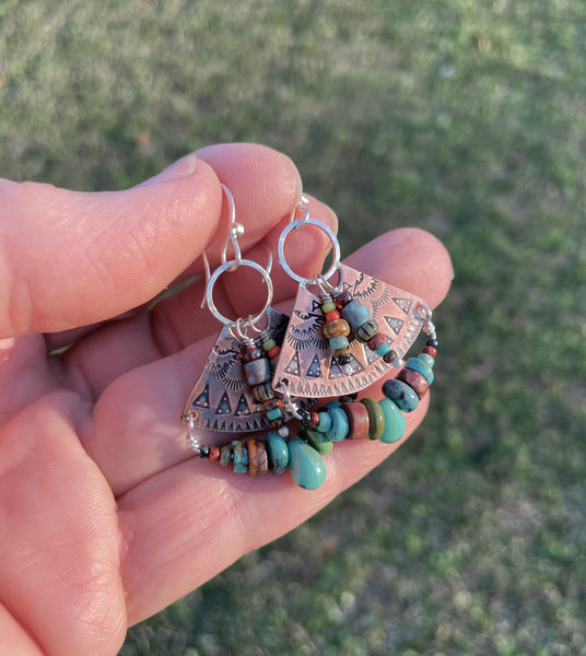 Stamped Copper Fan Earrings