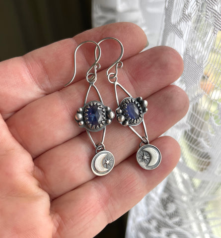 Blue Kyanite with Moons Earrings
