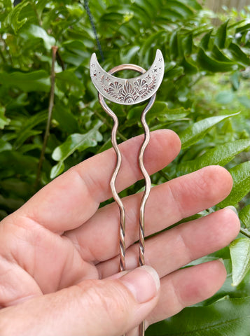 Bronze Hair Fork with Moon
