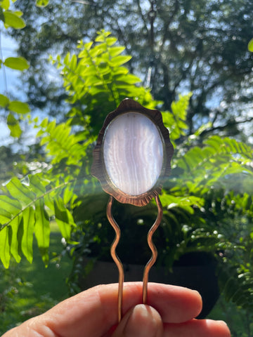 Bronze Hair Fork with Blue Lace Agate