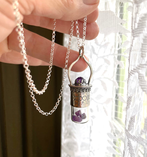 Glass Vial Pendant with Amethyst