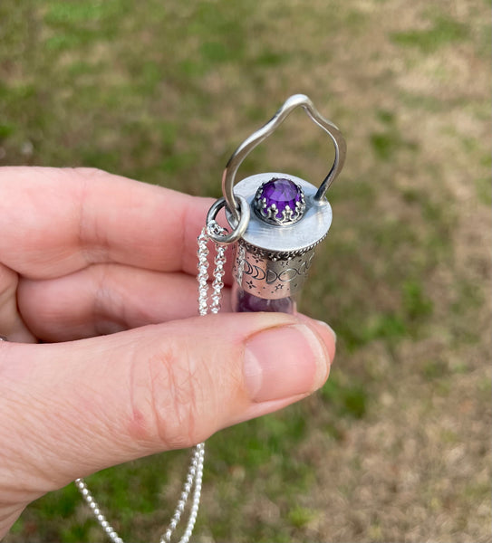 Glass Vial Pendant with Amethyst
