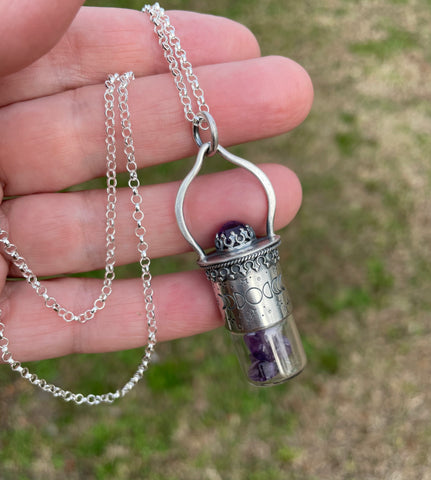 Glass Vial Pendant with Amethyst